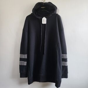 Wesley WSLY Bandier Ludlow Striped Black Oversized Hoodie Sweatshirt NWT Medium
